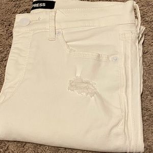 Express White Ripped Stretch Mid Rise Ankle Legging Jeans